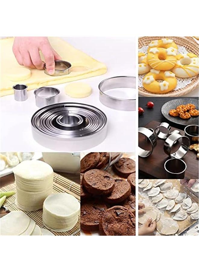 RYNX Round Cookie Biscuit Cutter Set 12 Metal Circle Biscuit Cutters SetPastry Donut Doughnut Ring Cutter Set Circle Round Cookie Cutters for Donut Pastries Fondant Cake - Image 4