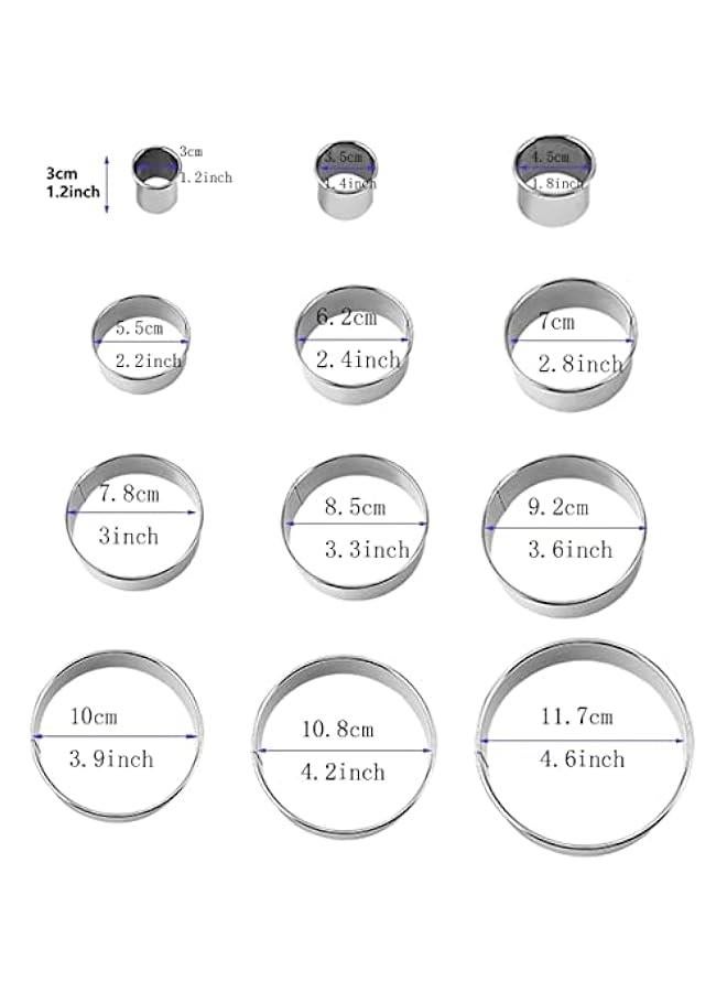 RYNX Round Cookie Biscuit Cutter Set 12 Metal Circle Biscuit Cutters SetPastry Donut Doughnut Ring Cutter Set Circle Round Cookie Cutters for Donut Pastries Fondant Cake - Image 5