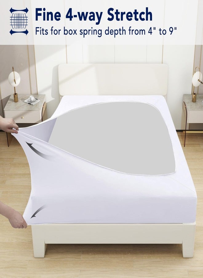 PureFit Stretchy Box Spring Cover Queen - Elastic Fitted Box Spring Wrap Around 4 Sides, Wrinkle & Fading Resistant Fits Queen Size Beds, White - Image 3