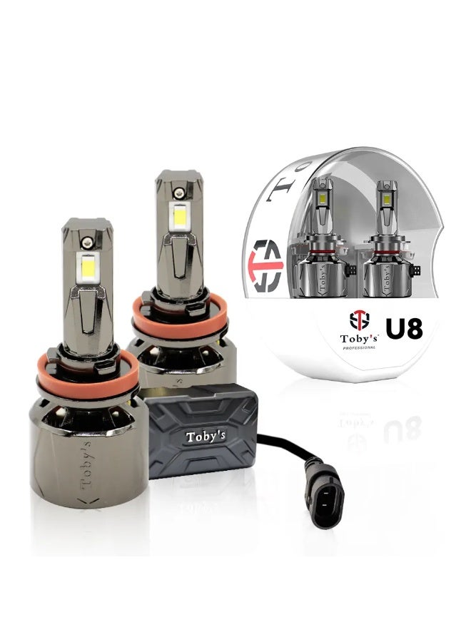 توبيز مصباح أمامي LED U8 من Toby's بقوة 75 وات/قطعة و150 وات/زوج من مصابيح الرأس بقوة 6500 كلفن للشعاع العالي والشعاع المنخفض - H11