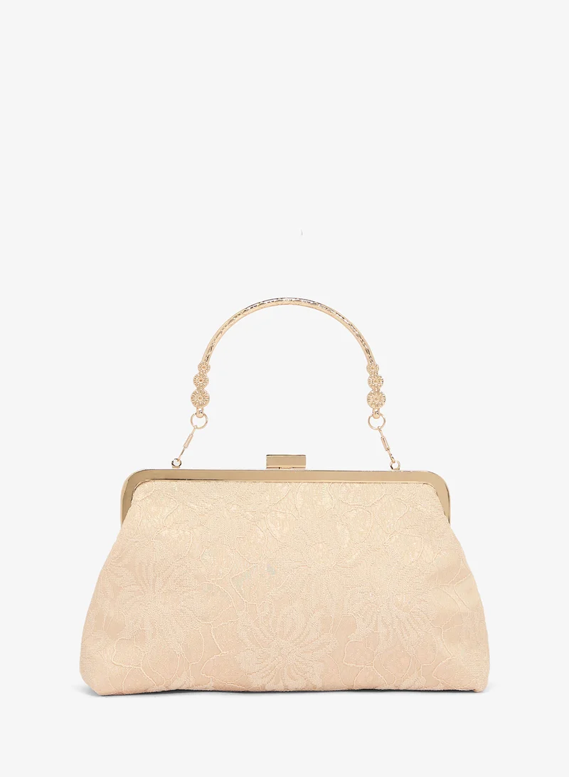 Floral Embroidery Top Handle Sparkle Clutch