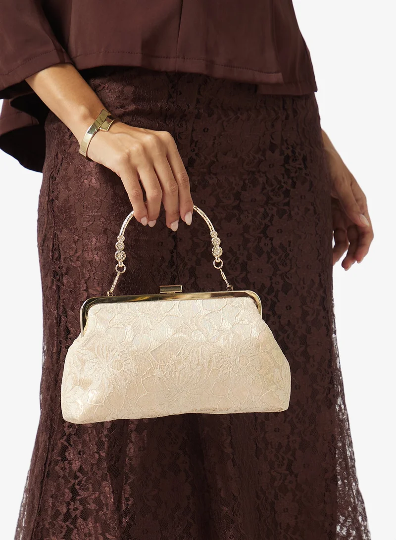 Floral Embroidery Top Handle Sparkle Clutch