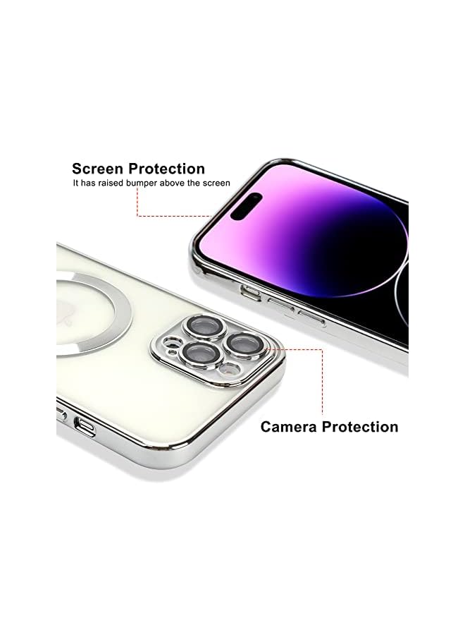 OOK حافظة مطلية لجهاز آيفون 14 برو ماكس مع واقي عدسة الكاميرا (متوافقة مع ماغسيف) مضادة للخدش وصدمات حماية رقيقة لجهاز آيفون 14 برو ماكس للنساء والرجال - فضي - Image 3