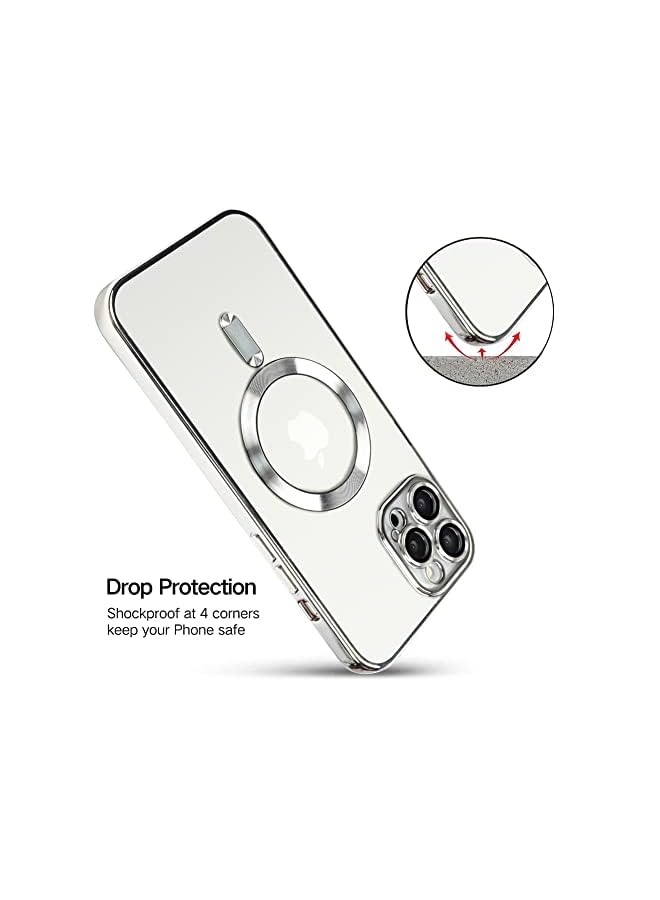 OOK حافظة مطلية لجهاز آيفون 14 برو ماكس مع واقي عدسة الكاميرا (متوافقة مع ماغسيف) مضادة للخدش وصدمات حماية رقيقة لجهاز آيفون 14 برو ماكس للنساء والرجال - فضي - Image 4