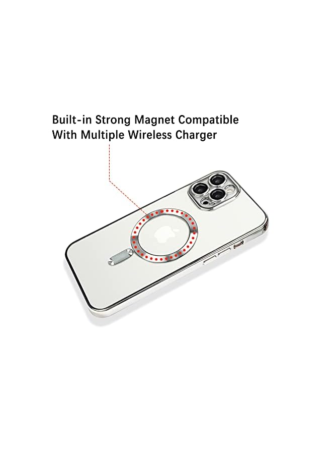 OOK حافظة مطلية لجهاز آيفون 14 برو ماكس مع واقي عدسة الكاميرا (متوافقة مع ماغسيف) مضادة للخدش وصدمات حماية رقيقة لجهاز آيفون 14 برو ماكس للنساء والرجال - فضي - Image 2