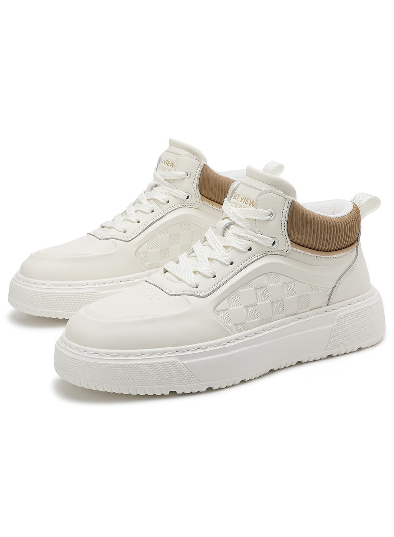 سكاي فيو حذاء رجالي عصري من SKY VIEW مصنوع من ألياف فائقة النعومة، حذاء كاجوال للكاحل برباط غير قابل للانزلاق، حذاء رياضي سميك مبطن وخفيف الوزن للمشي، لون أبيض - 07 - Image 1