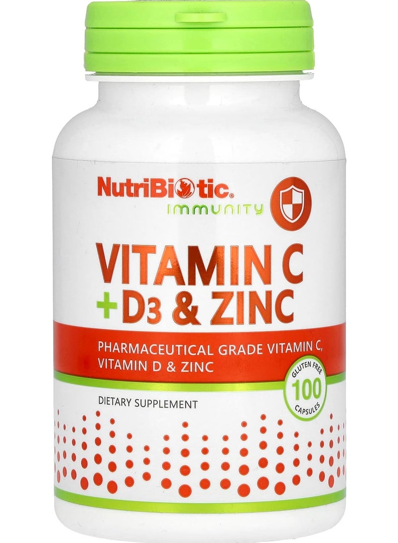 Nutribiotic Immunity, Vitamin C + D3 & Zinc, 100 Capsules