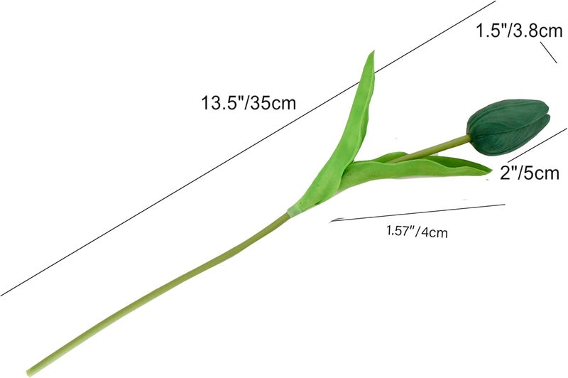 Mandy's Artificial Tulips 20 Stems Dark Green PU Faux Flowers for Thanksgiving and Christmas Decorations Wedding Home Decor 13.5 Inch - Image 2