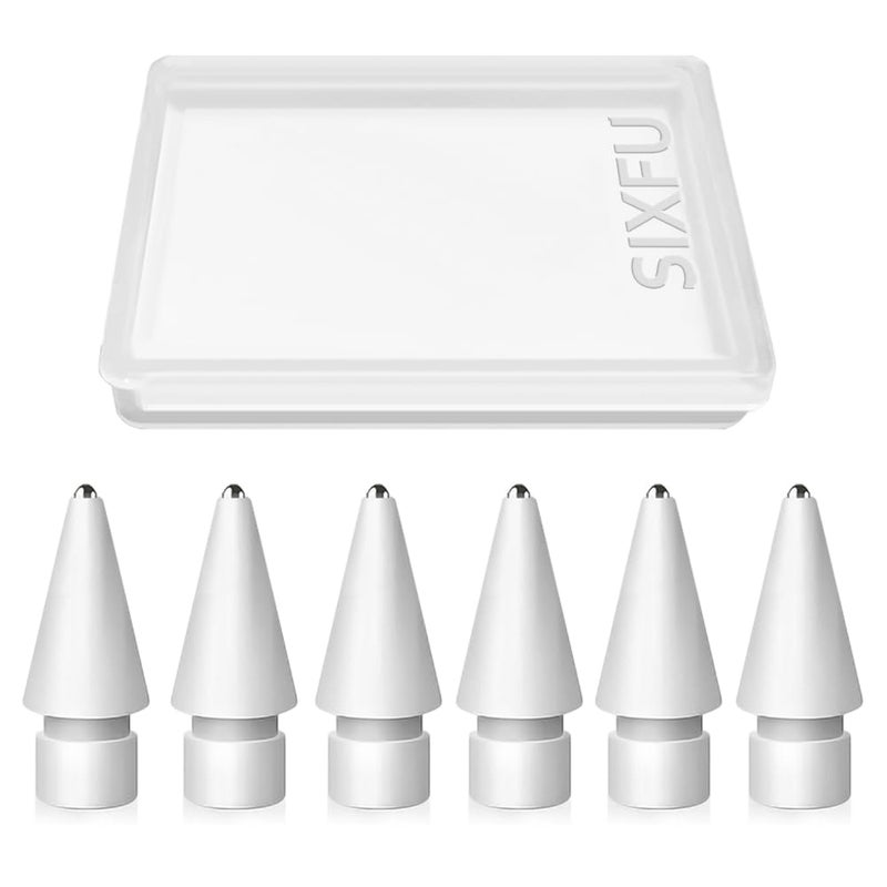 SIXFU 6 PCS Replacement Pencil Tips for Apple Pencil, Durable iPencil Tip Nibs Accessories for iPad Pro/Apple Pencil Pro/USB-C/ 1st Gen/ 2nd Generation (Fine Point) - Image 1