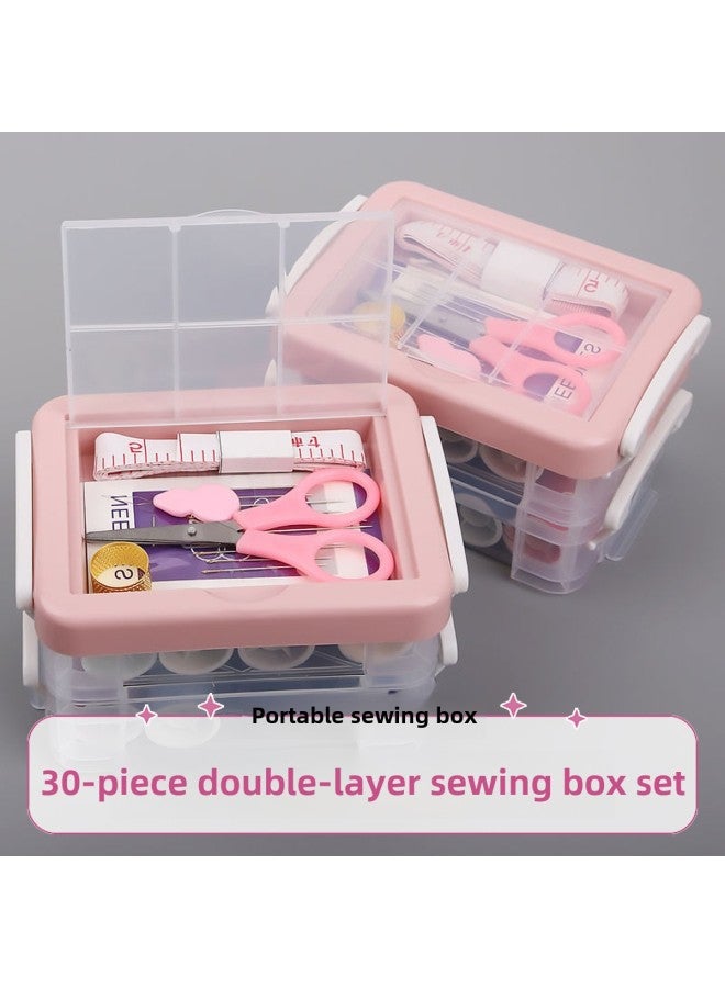 Color Sewing Box 30-piece Double-layer Sewing Box Suit Household Bag Portable Sewing Needle Strong Storage Wholesale-Color:Blue-Model:Opp Bag Packaging