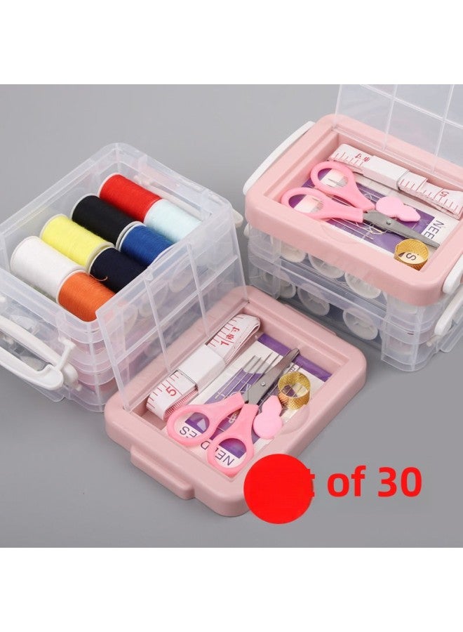 Color Sewing Box 30-piece Double-layer Sewing Box Suit Household Bag Portable Sewing Needle Strong Storage Wholesale-Color:Blue-Model:Opp Bag Packaging