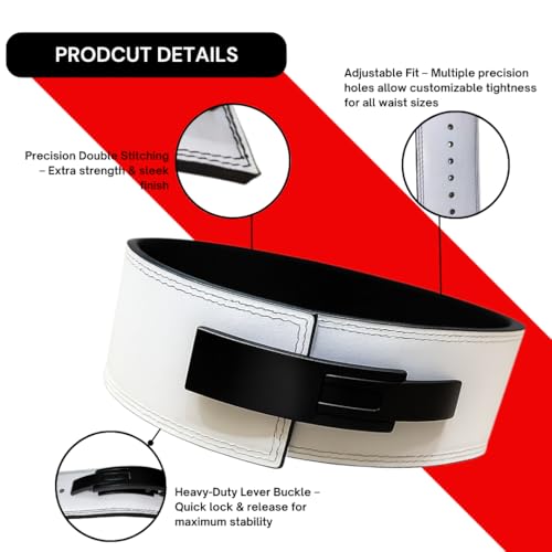 Aurion 10mm White Lever Weight Lifting Belt for Men & Women, 4-Inch Wide Powerlifting Gym Belt with Black Fixed Lever, Heavy Duty Deadlift Belt for Squats, Strength Training & Back Support (L) - Image 4