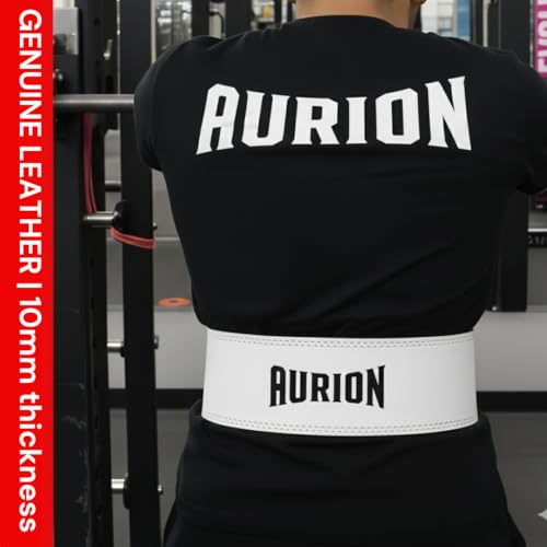 Aurion 10mm White Lever Weight Lifting Belt for Men & Women, 4-Inch Wide Powerlifting Gym Belt with Black Fixed Lever, Heavy Duty Deadlift Belt for Squats, Strength Training & Back Support (L) - Image 3