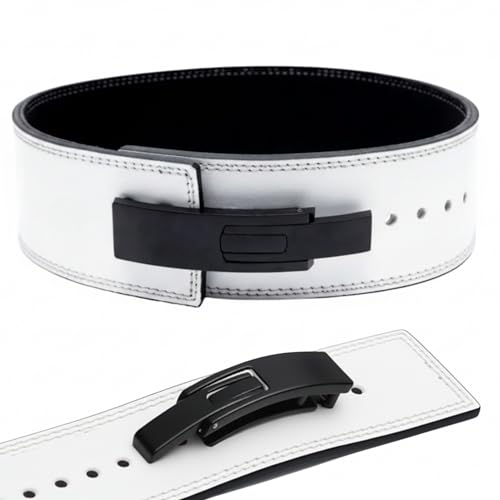 Aurion 10mm White Lever Weight Lifting Belt for Men & Women, 4-Inch Wide Powerlifting Gym Belt with Black Fixed Lever, Heavy Duty Deadlift Belt for Squats, Strength Training & Back Support (L) - Image 1