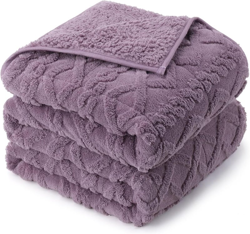 Drewin Weighted Blanket for Adults Twin Size, 15 lbs Stylish Jacquard Sherpa Weighted Blankets for Sleep and Relax, Cozy Fluffy Knitted Heavy Blanket for Couch Bed, Purple, 48 x 72 inches - Image 1