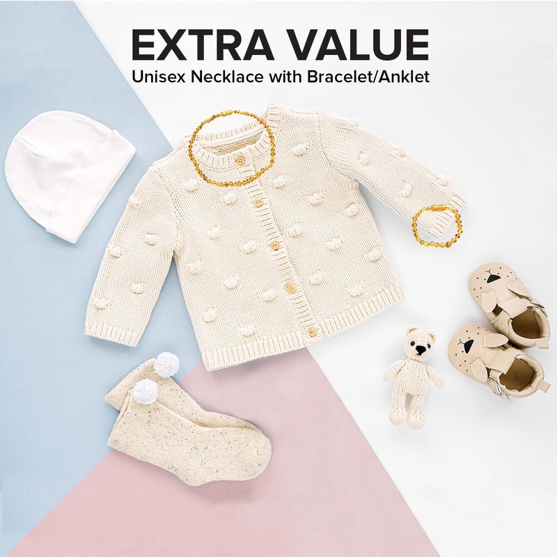 Baltic Proud Baltic Amber Necklace and Bracelet Gift Set (Unisex Honey 12.5 Inches/5.5 Inches) - Certified Premium Quality Raw Baltic Sea Amber - Image 4