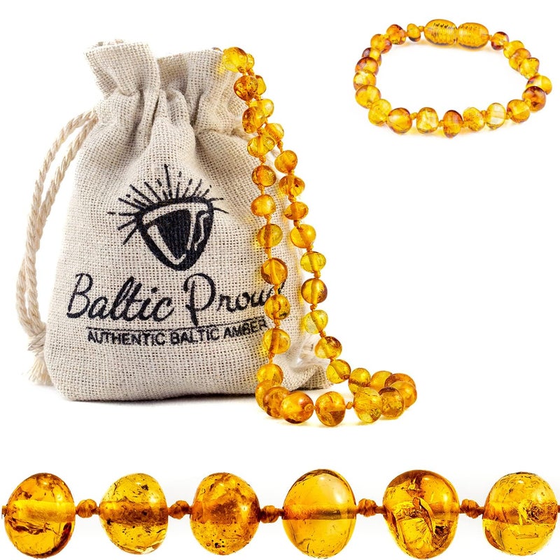 Baltic Proud Baltic Amber Necklace and Bracelet Gift Set (Unisex Honey 12.5 Inches/5.5 Inches) - Certified Premium Quality Raw Baltic Sea Amber - Image 1