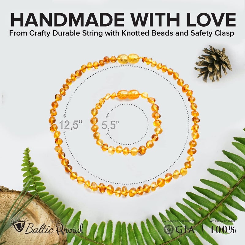 Baltic Proud Baltic Amber Necklace and Bracelet Gift Set (Unisex Honey 12.5 Inches/5.5 Inches) - Certified Premium Quality Raw Baltic Sea Amber - Image 2