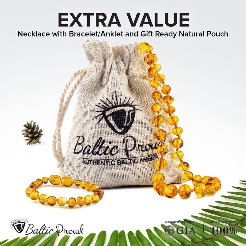 Baltic Proud Baltic Amber Necklace and Bracelet Gift Set (Unisex Honey 12.5 Inches/5.5 Inches) - Certified Premium Quality Raw Baltic Sea Amber - Image 3