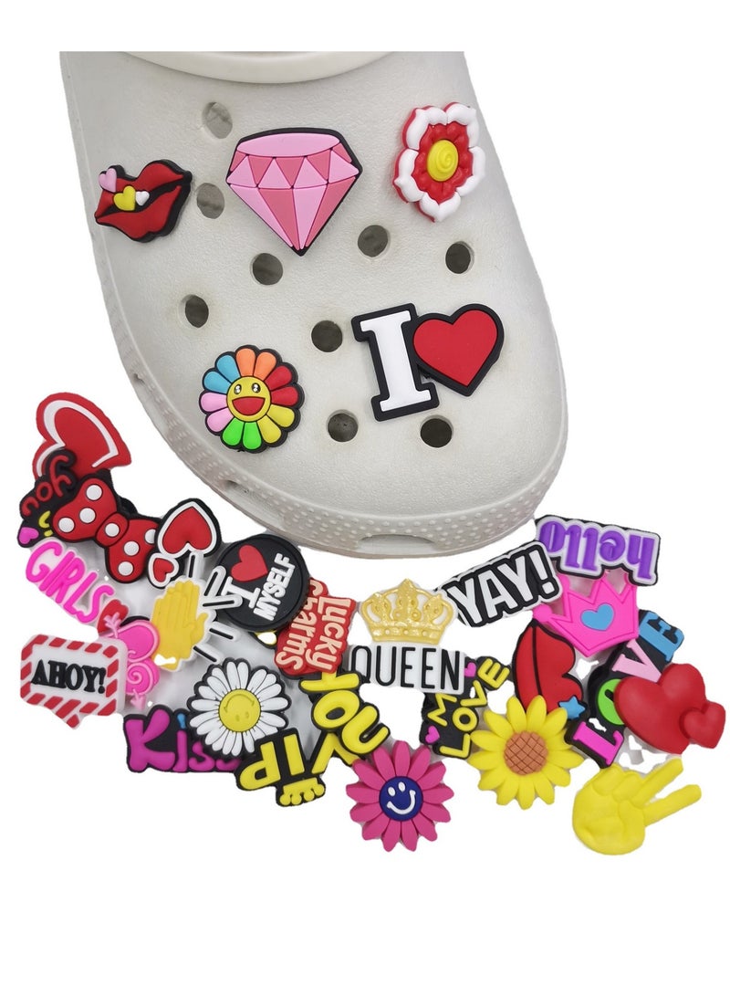 Shoe Charms for Croc Shoe Decoration 30PCS Different Shape Pvc Shoe Charms for Hole Hole Shoe DIY Your Sandals Shoe Slippers for Men Women Kids Girl Teenagers Crocs Shoe Buckle (30PCS Alphabet)  - Image 1