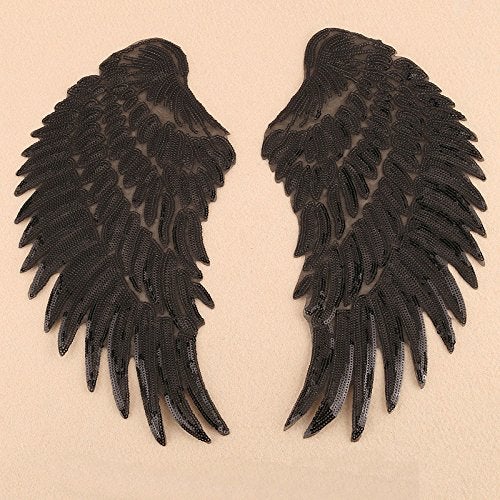 1 Pairs Black Sequin Wings Sew On Patches Applique Stickers Cloth Patch Sewing DIY by Hand Accessories135X708 inch