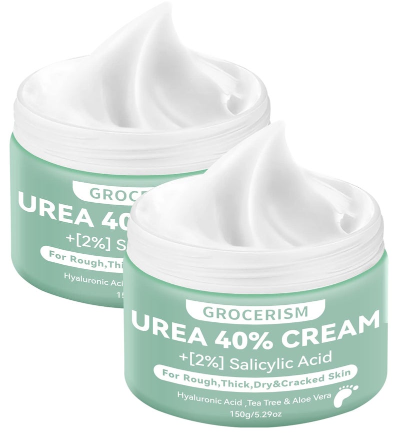Grocerism 2 Packs Urea Cream 40% Plus 2% Salicylic Acid 5.30 oz || Foot Cream Maximum Strength with Hyaluronic Acid, Tea Tree, and Aloe Vera for Deep Moisturizes, Callus Remover and Soften - Image 1