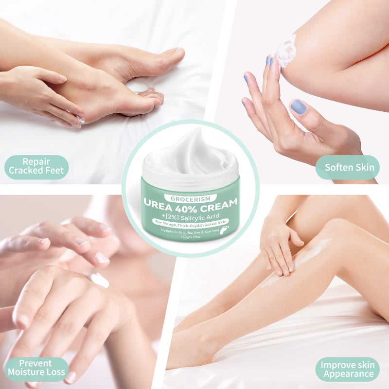 Grocerism 2 Packs Urea Cream 40% Plus 2% Salicylic Acid 5.30 oz || Foot Cream Maximum Strength with Hyaluronic Acid, Tea Tree, and Aloe Vera for Deep Moisturizes, Callus Remover and Soften - Image 3