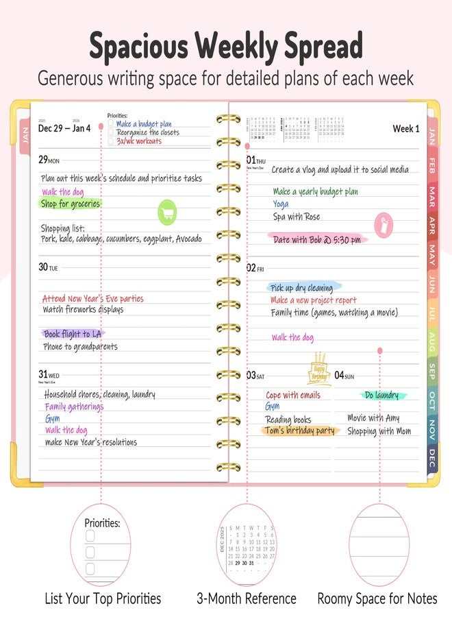 Forvencer Planner 2026-2027, 18 Month Weekly and Monthly Calendar Planner, Jan 2026 -June 2027, 6.3" x 8.4", Daily Agenda Book with Tabs, College Organizer Notebook, School Supplies for Student - Image 4