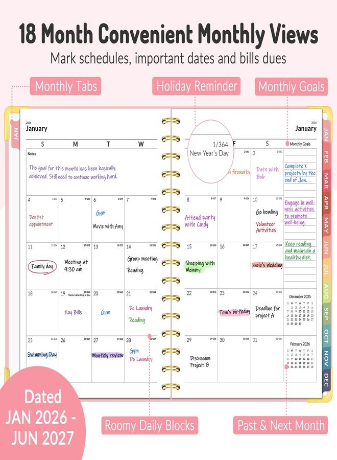 Forvencer Planner 2026-2027, 18 Month Weekly and Monthly Calendar Planner, Jan 2026 -June 2027, 6.3" x 8.4", Daily Agenda Book with Tabs, College Organizer Notebook, School Supplies for Student - Image 3