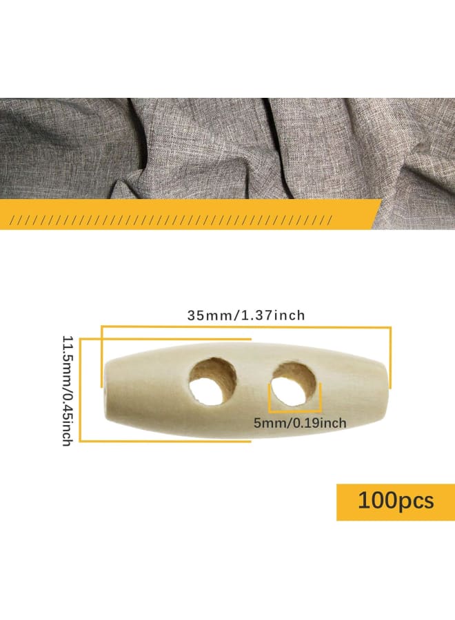 100 x Natural Wooden Rocker Buttons with 2 Holes in Olive Shape 35 mm for Down Coats - Image 4