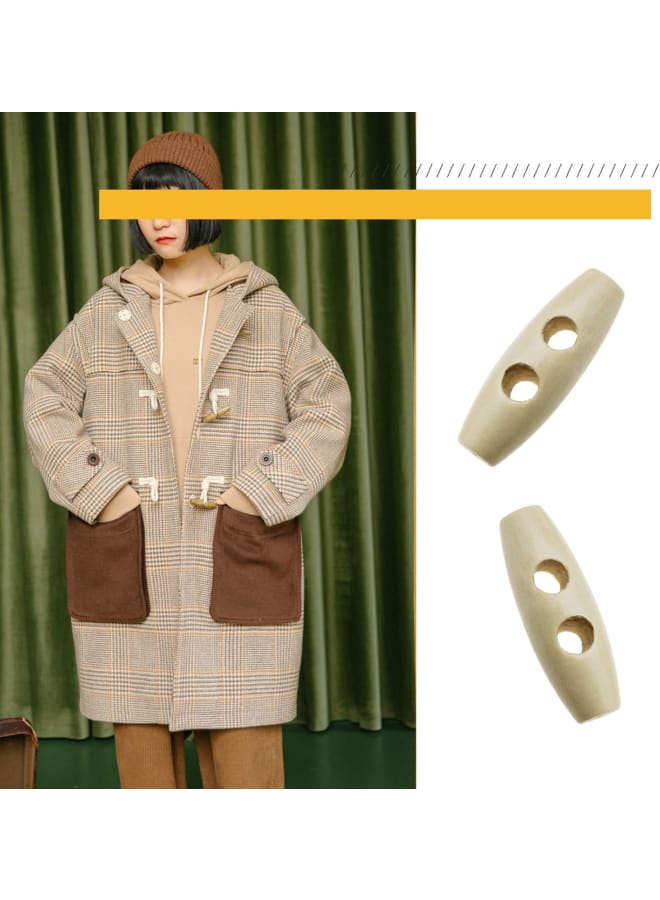100 x Natural Wooden Rocker Buttons with 2 Holes in Olive Shape 35 mm for Down Coats - Image 2
