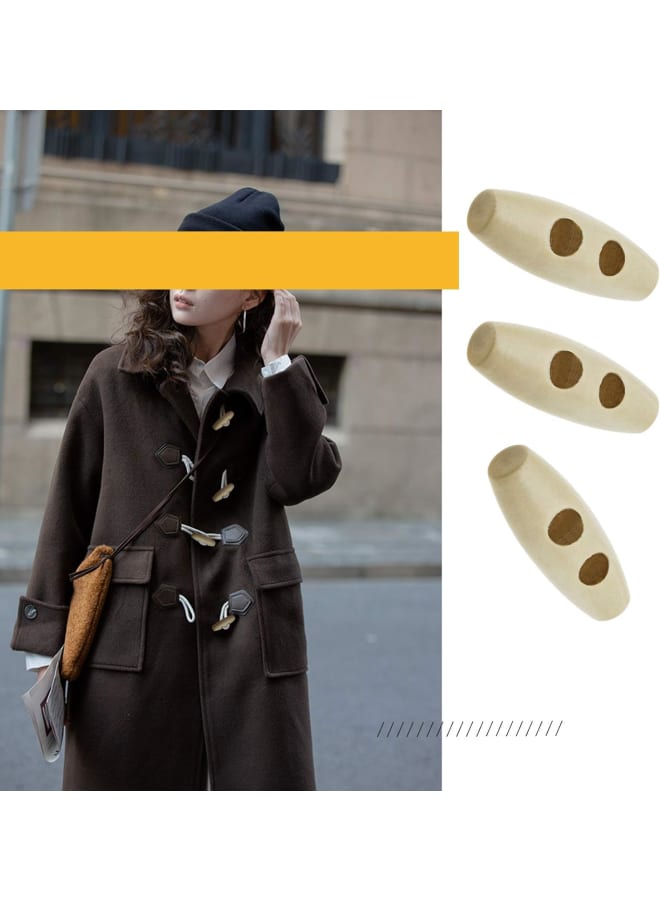100 x Natural Wooden Rocker Buttons with 2 Holes in Olive Shape 35 mm for Down Coats - Image 5