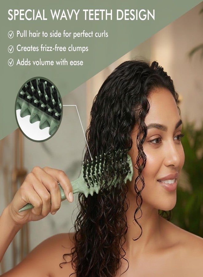 IKONIC Me Vent Curl Hair Brush IKM-2156 Eco Conscious, Advanced Wavy Teeth Design for Defined Clumps, Boar Nylon Bristles for Frizz Control & Shine, Vented Fast Dry, Root Lift Volume - Jade Green - Image 2