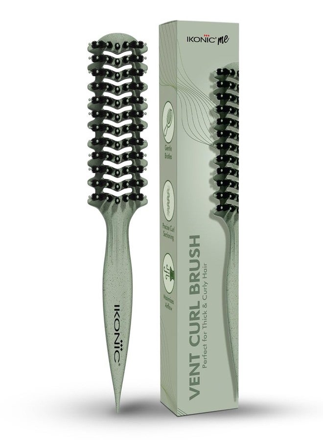 IKONIC Me Vent Curl Hair Brush IKM-2156 Eco Conscious, Advanced Wavy Teeth Design for Defined Clumps, Boar Nylon Bristles for Frizz Control & Shine, Vented Fast Dry, Root Lift Volume - Jade Green - Image 1