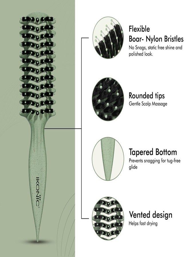 IKONIC Me Vent Curl Hair Brush IKM-2156 Eco Conscious, Advanced Wavy Teeth Design for Defined Clumps, Boar Nylon Bristles for Frizz Control & Shine, Vented Fast Dry, Root Lift Volume - Jade Green - Image 4
