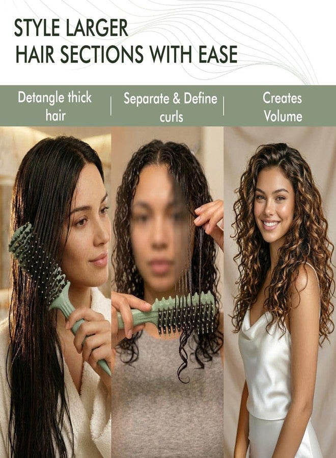 IKONIC Me Vent Curl Hair Brush IKM-2156 Eco Conscious, Advanced Wavy Teeth Design for Defined Clumps, Boar Nylon Bristles for Frizz Control & Shine, Vented Fast Dry, Root Lift Volume - Jade Green - Image 3