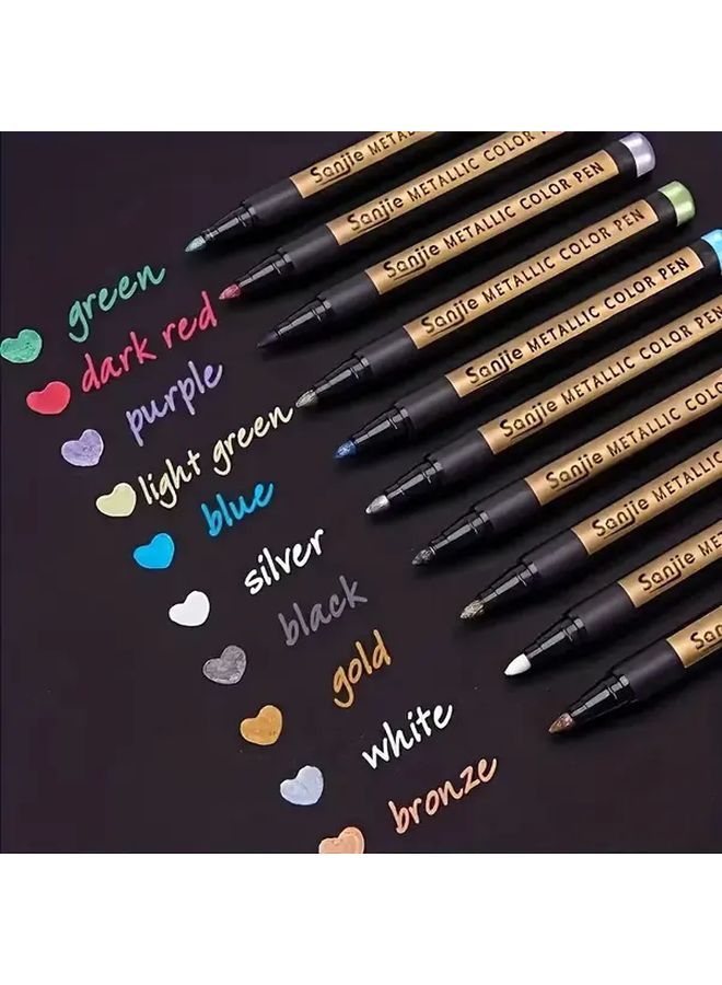 10Pcs Metallic Markers Waterproof Medium Tip Pens For Plastic Stone Crafts - Image 1