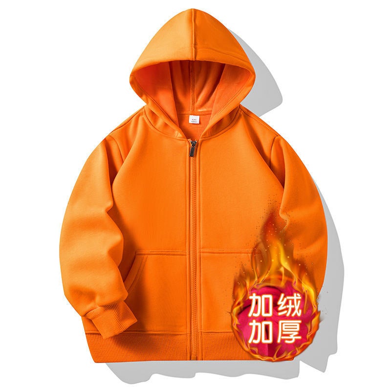 Children'S Velvet Thickened Zipper Sweater Cotton Hooded Cardigan Long Sleeve Jacket Activity Clothes Class Clothes Custom Logo - Image 1