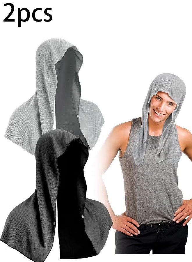 Ailily 2 Pack Cooling Hoodie Towel - Cooling Towels For Neck And Face - When Wet Cooling Neck Wraps - UV Protection Cooling Neck Wraps - Sport Workout Camping Cycling Cool Towel For Hot Weather - Black And Gery - Image 1