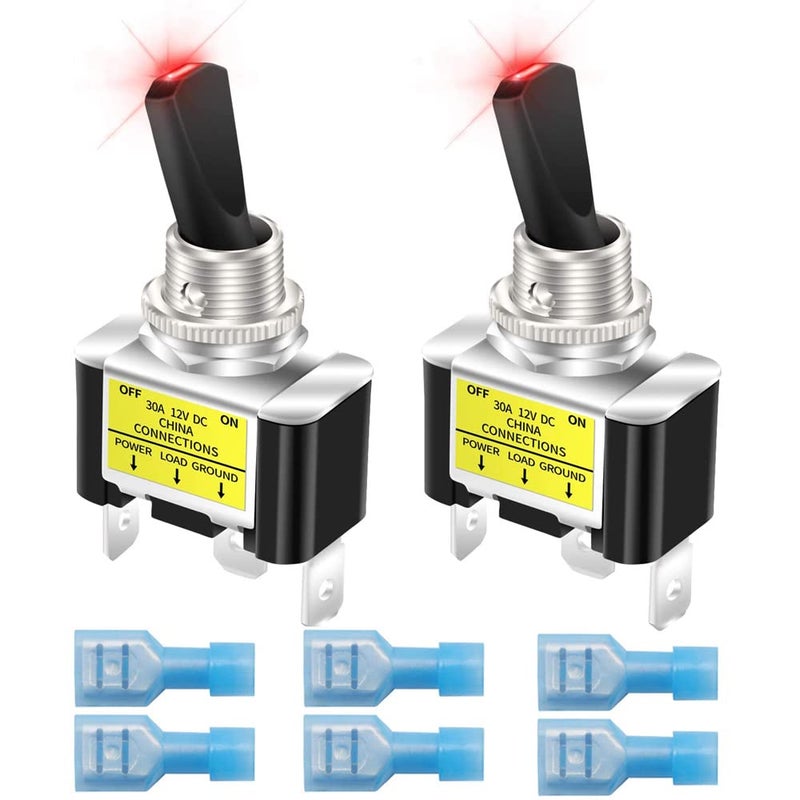 Gebildet 2 قطعة مفتاح تبديل مضيء من نوع الروكر 12V 30A ثقيل الوزن لسيارات السباق والسيارات SPST تشغيل/إيقاف مفتاح تبديل بإضاءة LED مقاس 12 مم (أحمر) - Image 1
