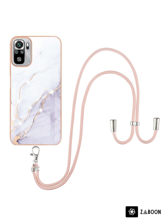 Zaboon Protective Case For Xiaomi Redmi Note 10s / Note 10 4G Electroplating Marble Pattern IMD TPU Shockproof Case with Neck Lanyard - Image 1