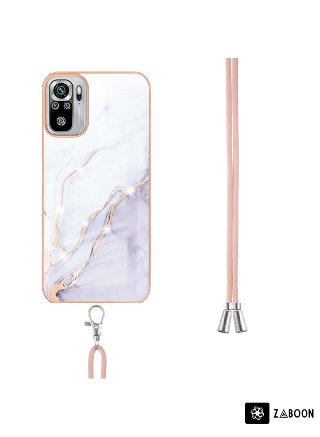 Zaboon Protective Case For Xiaomi Redmi Note 10s / Note 10 4G Electroplating Marble Pattern IMD TPU Shockproof Case with Neck Lanyard - Image 2