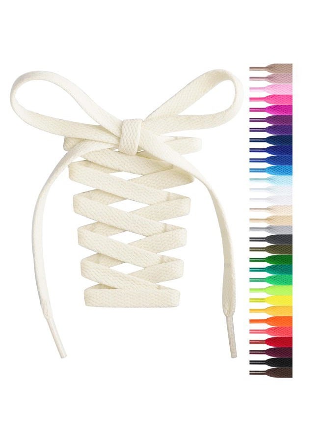 Handshop Flat Shoelaces 5/16" - 20 Colors in 36"-72" Shoe Laces For Sneakers, Ivory(1 Pair), 48 inch (122 cm) - Image 1