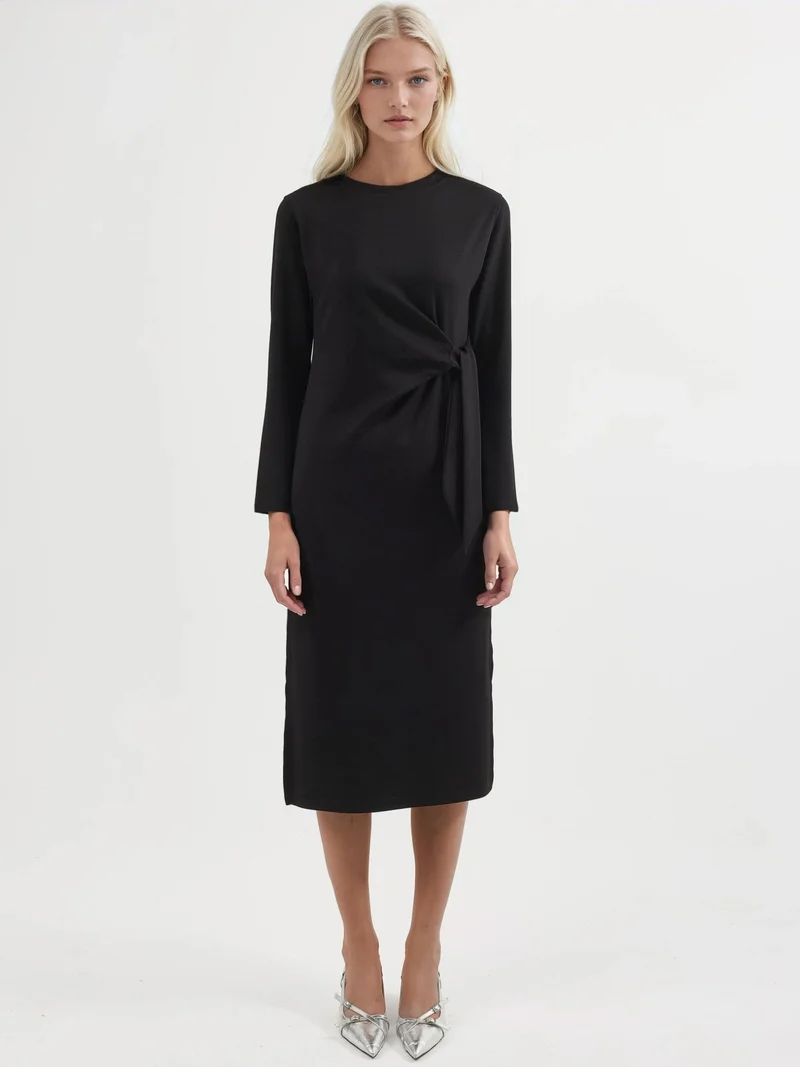 Hiccup Black Modal Touch Slit Dress Bersan Collection for Women | Best Price UAE