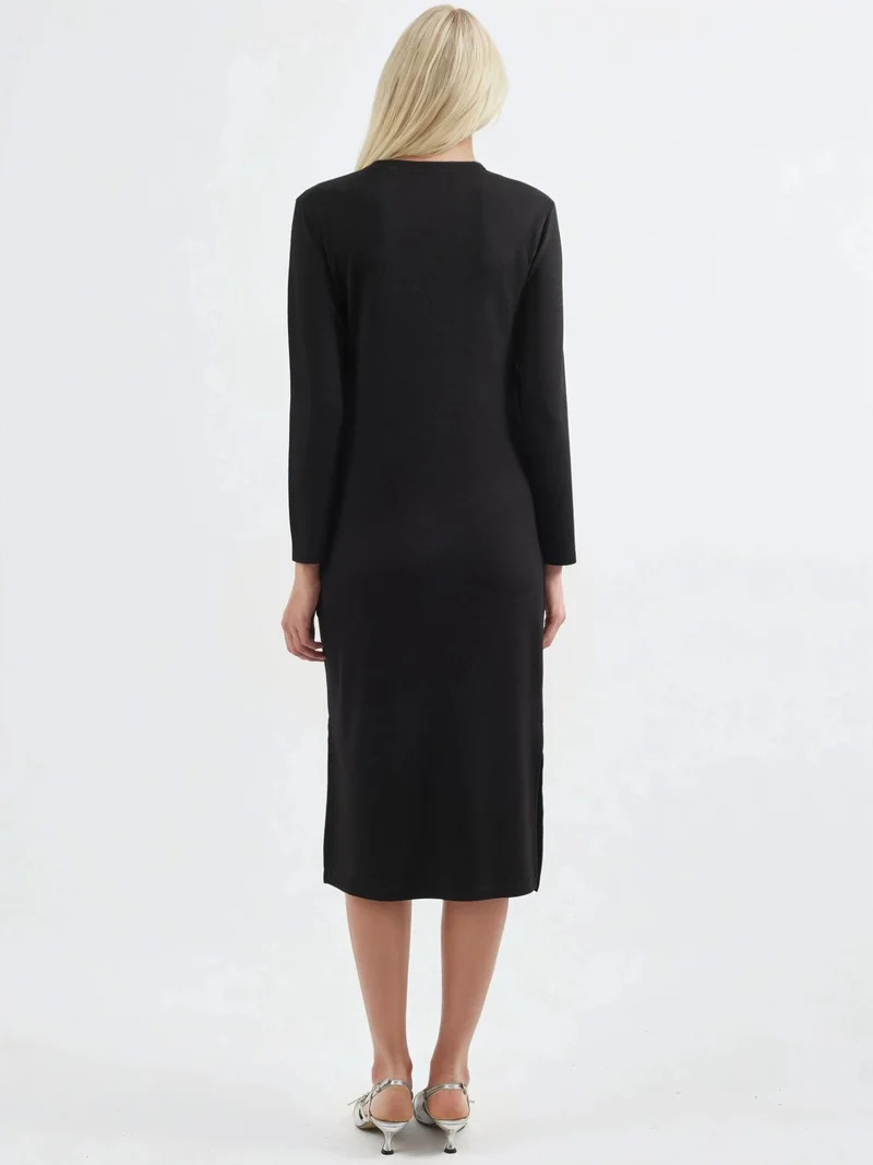 Hiccup Black Modal Touch Slit Dress Bersan Collection for Women | Best Price UAE