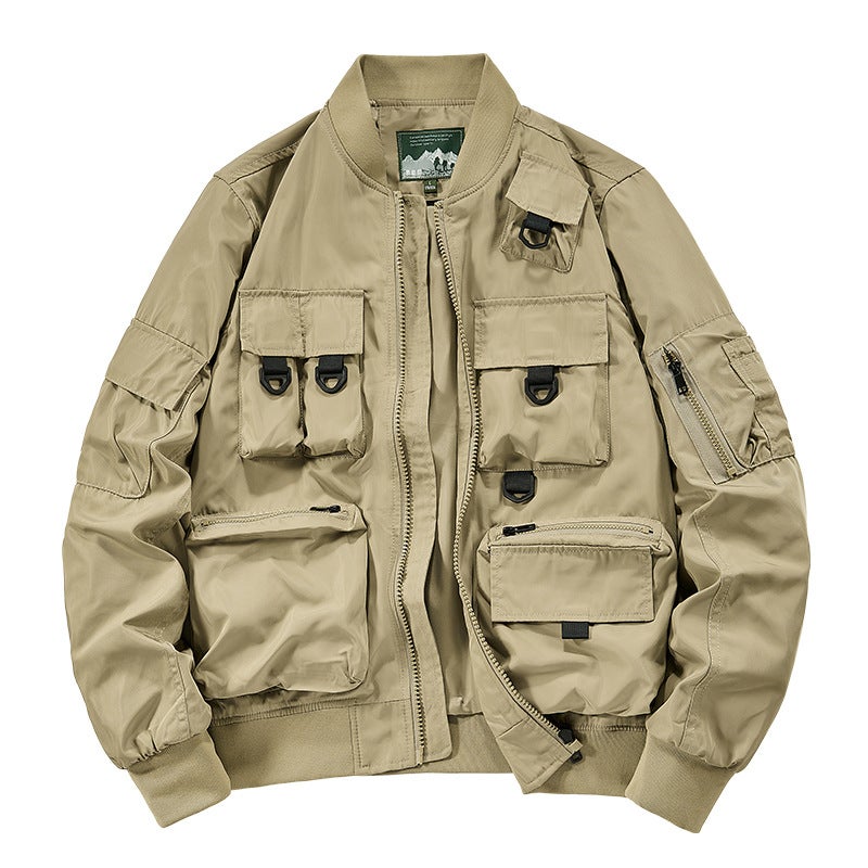 Cross-border Bomber Jacket Mens Multi-bag Jacket American Baseball Suit Functional Three-proof Charge Clothes Workwear Top Army Green - Image 2