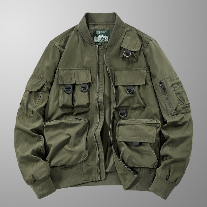 Cross-border Bomber Jacket Mens Multi-bag Jacket American Baseball Suit Functional Three-proof Charge Clothes Workwear Top Army Green - Image 5