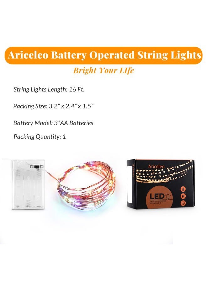 Ariceleo Led Fairy Lights Battery Operated, 1 Pack Mini Battery Powered Copper Wire Starry Fairy Lights for Bedroom, Christmas, Parties, Wedding, Centerpiece, Decoration (5m/16ft Multi-Colored) - Image 2