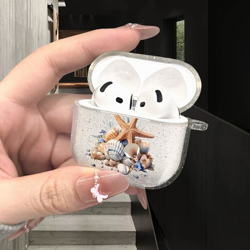 Transparent Glitter Starfish Seashell Pattern Universal Wireless Earphone Protective Case For Airpods Pro - Image 2