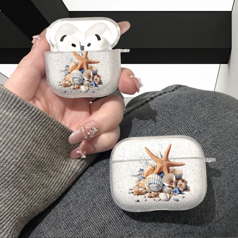 Transparent Glitter Starfish Seashell Pattern Universal Wireless Earphone Protective Case For Airpods Pro - Image 4